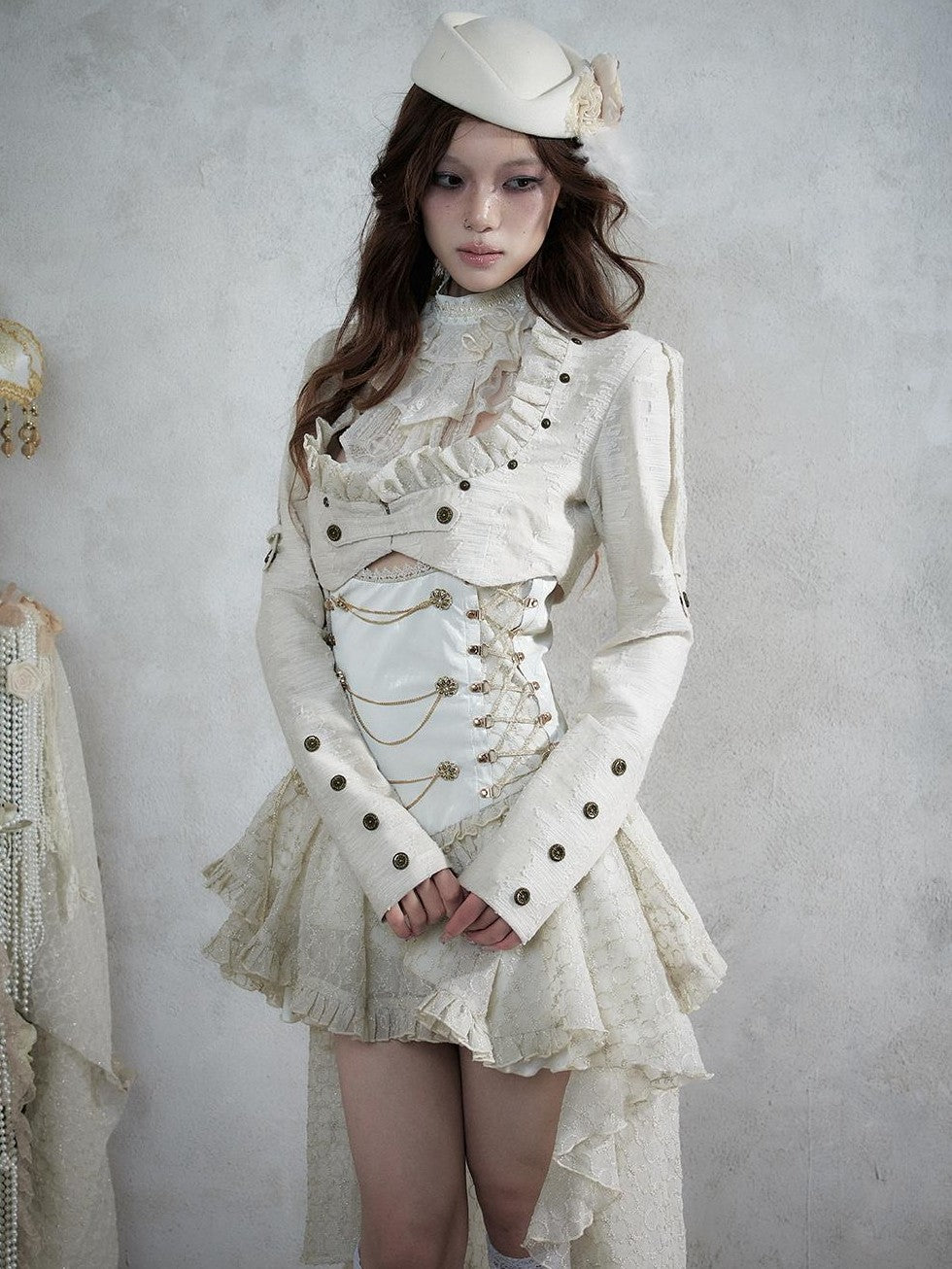 NO ROMANCE Baroque Punk Embroidered Low Neck Faux Leather Women&