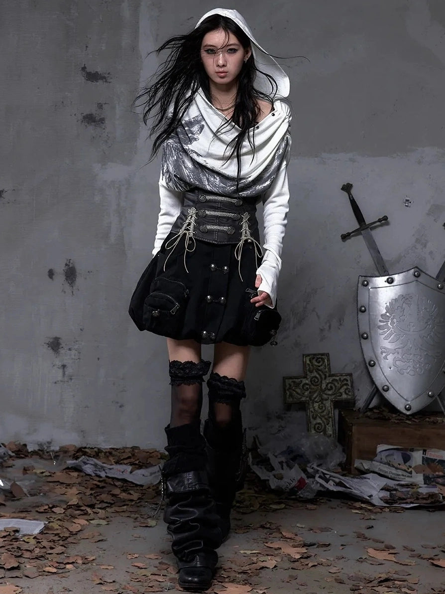 NO ROMANCE Botanical Floral Print Cinched Waist Cropped Long Sleeve Women Casual T-Shirt