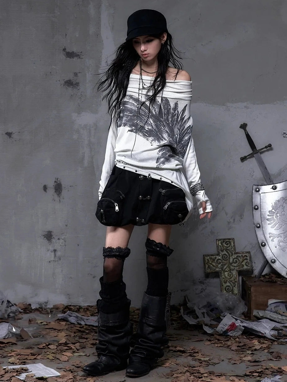 NO ROMANCE Botanical Floral Print Cinched Waist Cropped Long Sleeve Women Casual T-Shirt