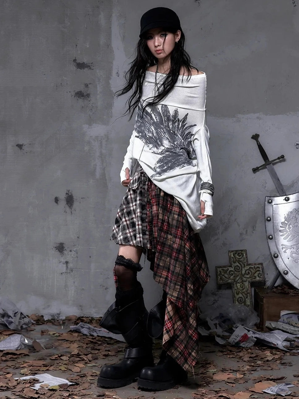 NO ROMANCE Botanical Floral Print Cinched Waist Cropped Long Sleeve Women Casual T-Shirt