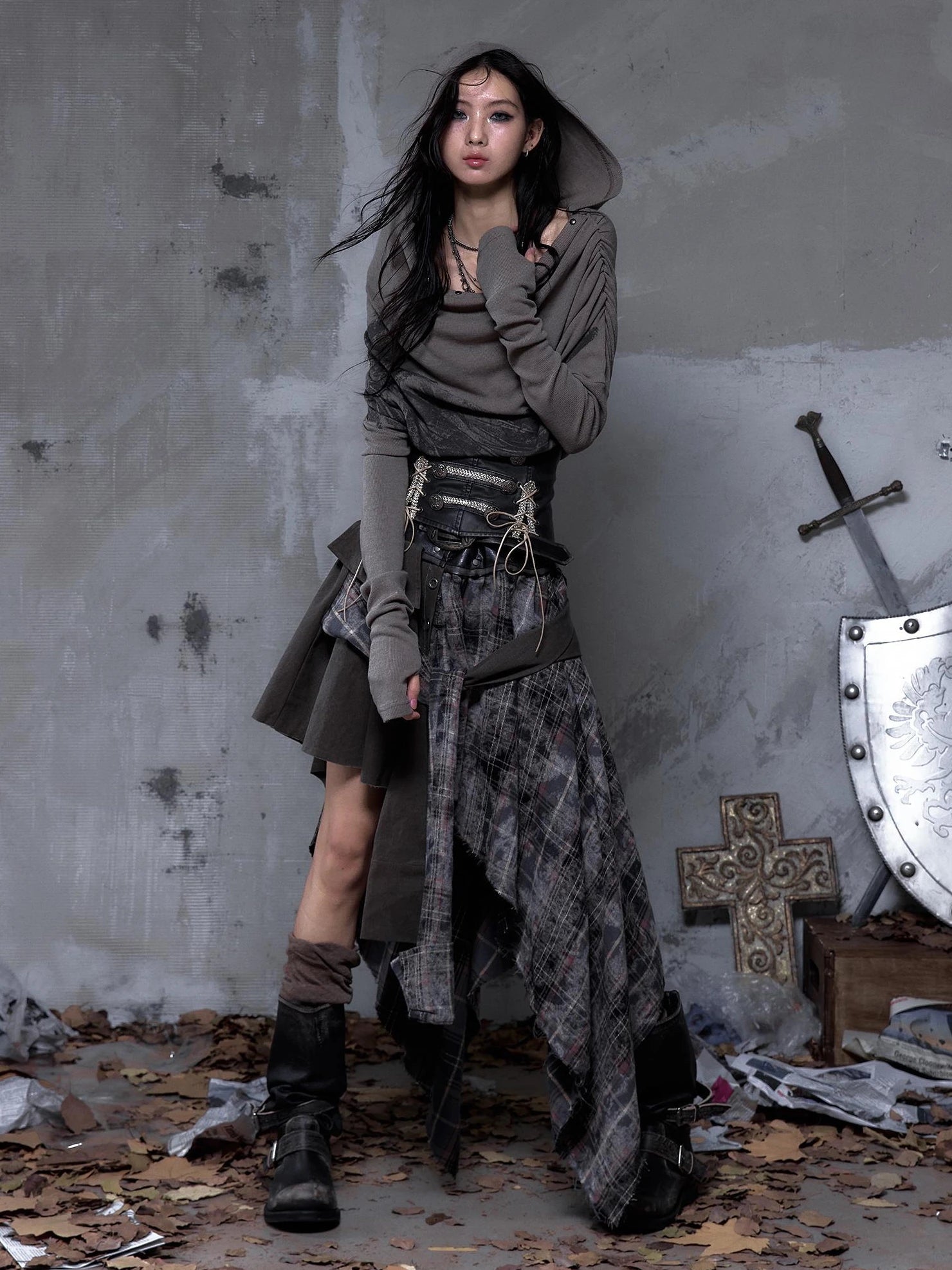 NO ROMANCE Botanical Floral Print Cinched Waist Cropped Long Sleeve Women Casual T-Shirt