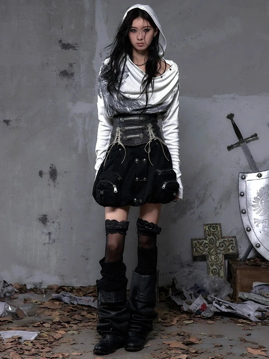 NO ROMANCE Botanical Floral Print Cinched Waist Cropped Long Sleeve Women Casual T-Shirt