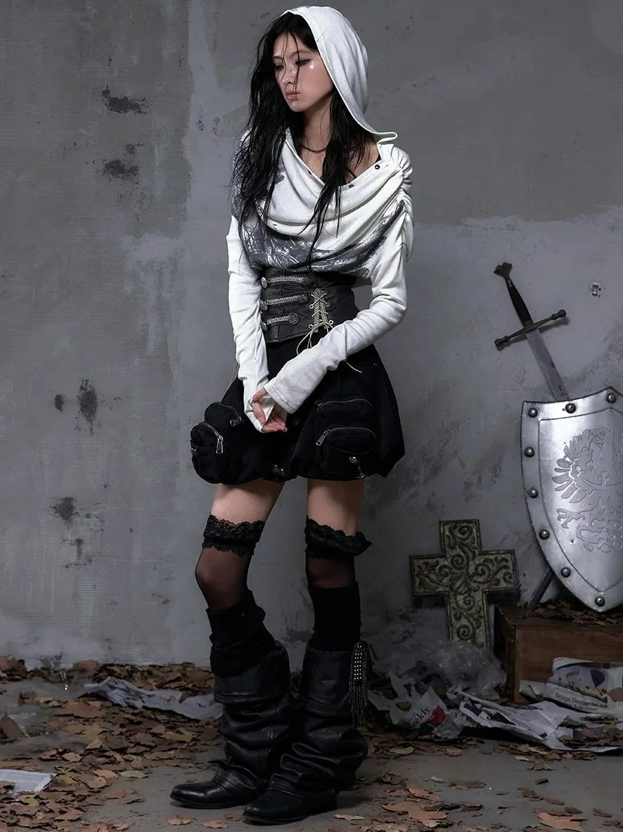 NO ROMANCE Botanical Floral Print Cinched Waist Cropped Long Sleeve Women Casual T-Shirt