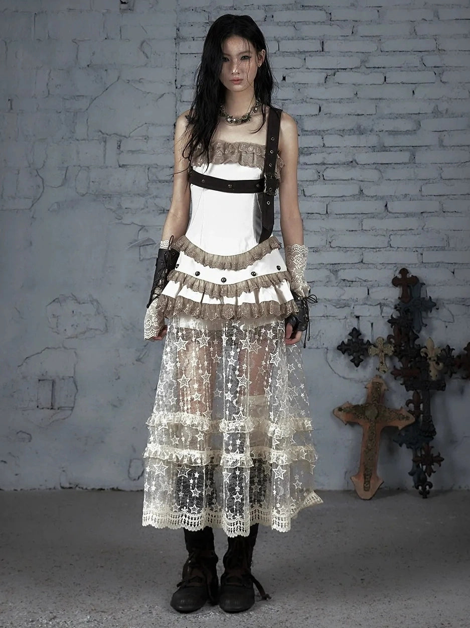 NO ROMANCE Breathable All Cotton Vintage Lace Sleeveless Spaghetti Strap Maxi Women Dresses