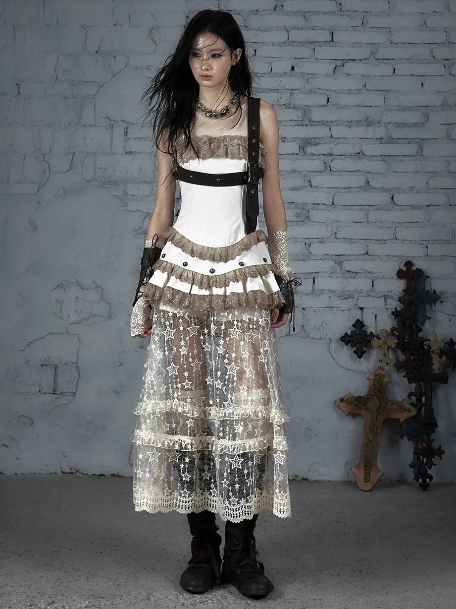 NO ROMANCE Breathable All Cotton Vintage Lace Sleeveless Spaghetti Strap Maxi Women Dresses