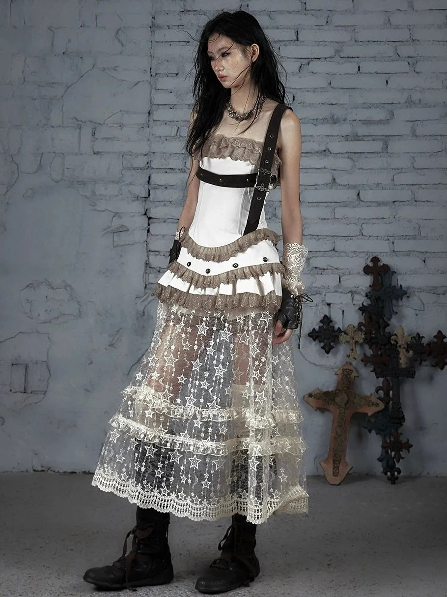 NO ROMANCE Breathable All Cotton Vintage Lace Sleeveless Spaghetti Strap Maxi Women Dresses