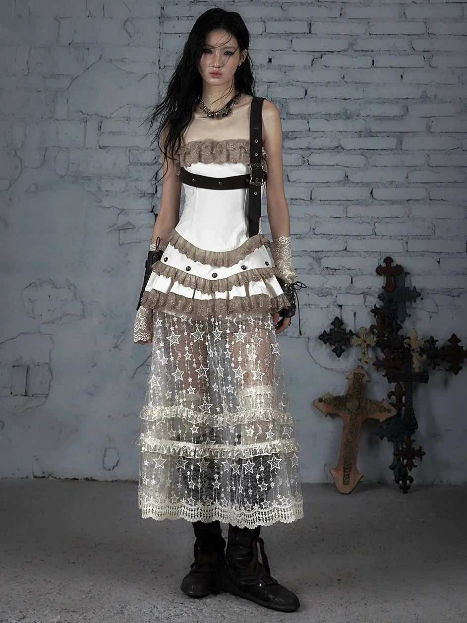 NO ROMANCE Breathable All Cotton Vintage Lace Sleeveless Spaghetti Strap Maxi Women Dresses