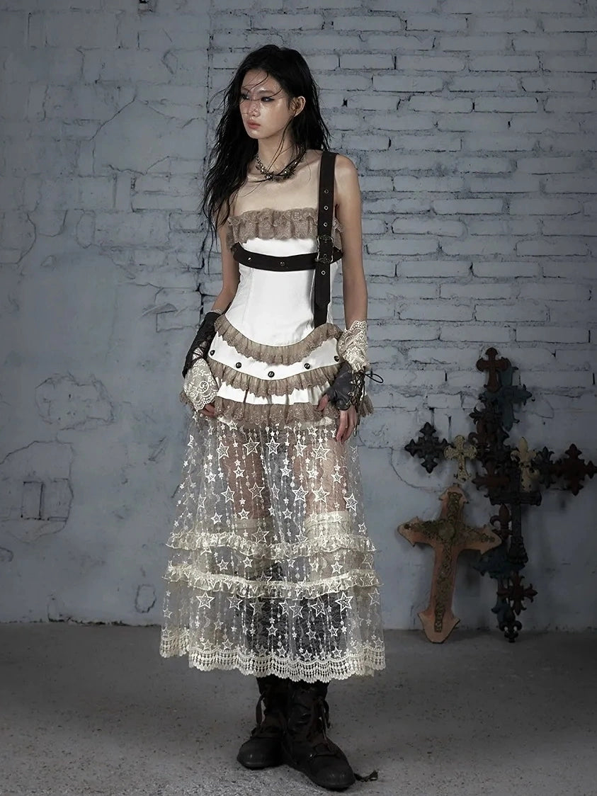 NO ROMANCE Breathable All Cotton Vintage Lace Sleeveless Spaghetti Strap Maxi Women Dresses