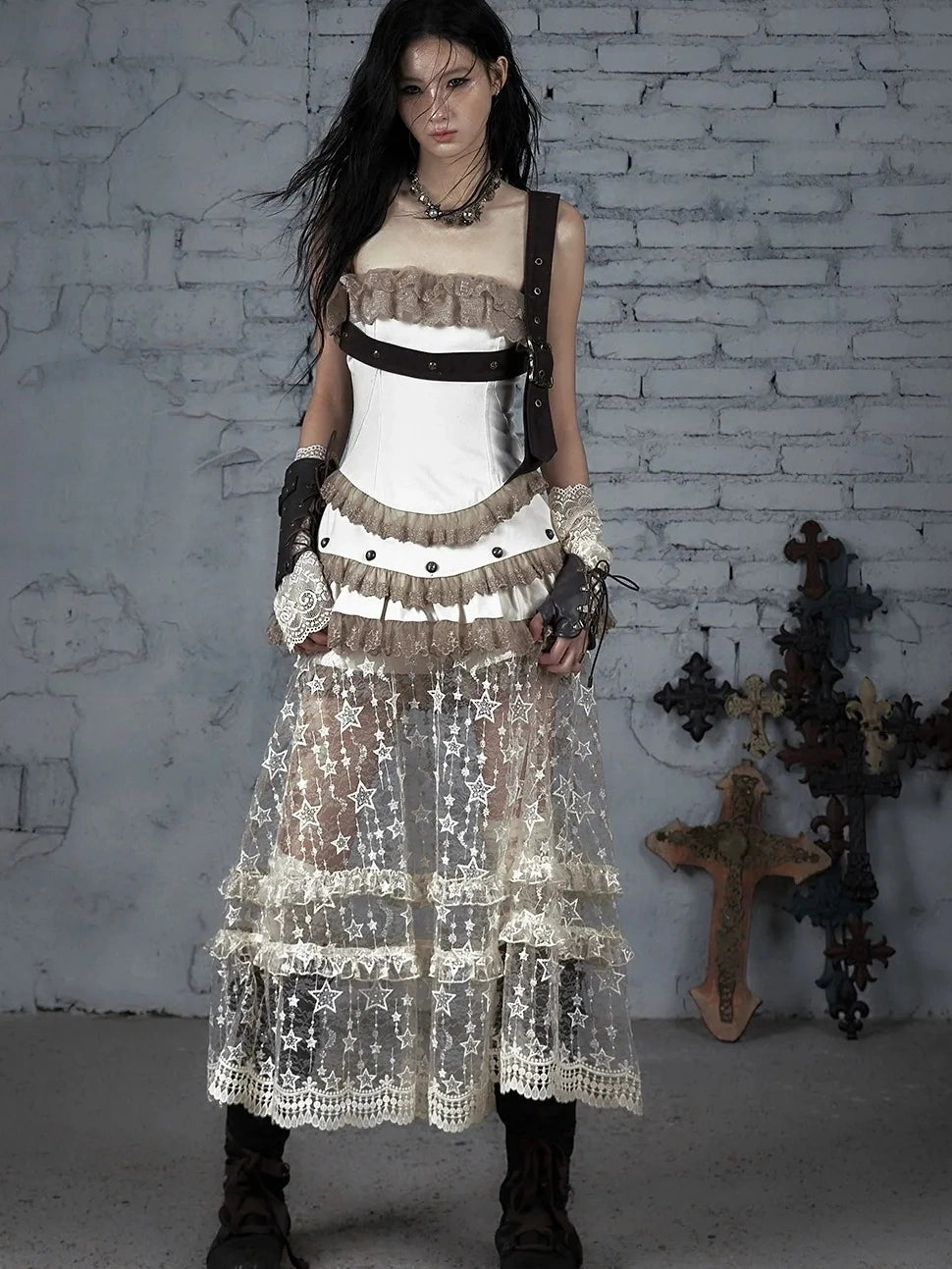 NO ROMANCE Breathable All Cotton Vintage Lace Sleeveless Spaghetti Strap Maxi Women Dresses