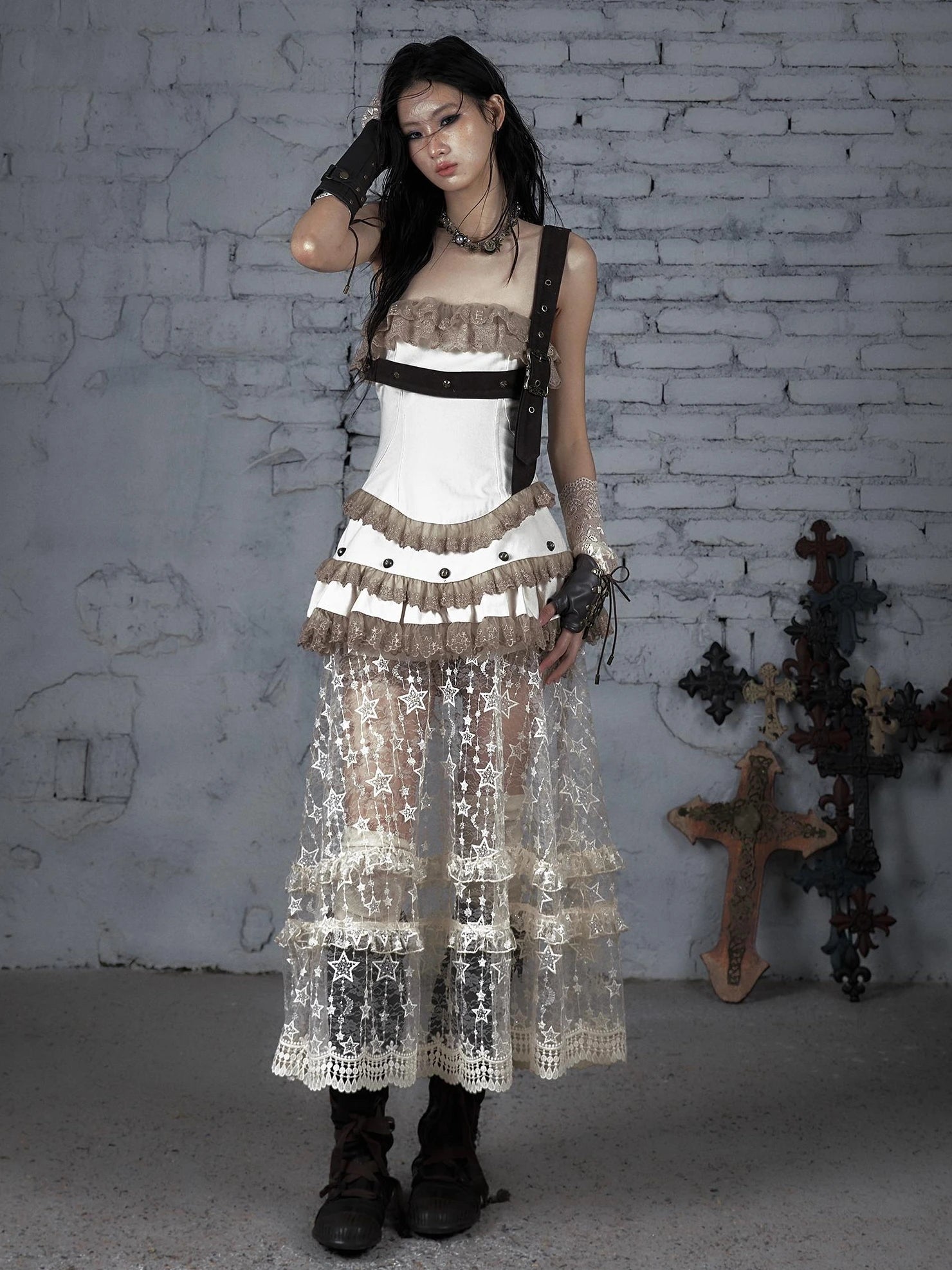 NO ROMANCE Breathable All Cotton Vintage Lace Sleeveless Spaghetti Strap Maxi Women Dresses