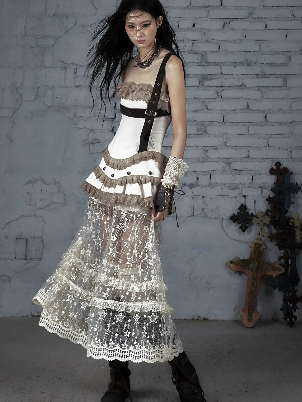 NO ROMANCE Breathable All Cotton Vintage Lace Sleeveless Spaghetti Strap Maxi Women Dresses