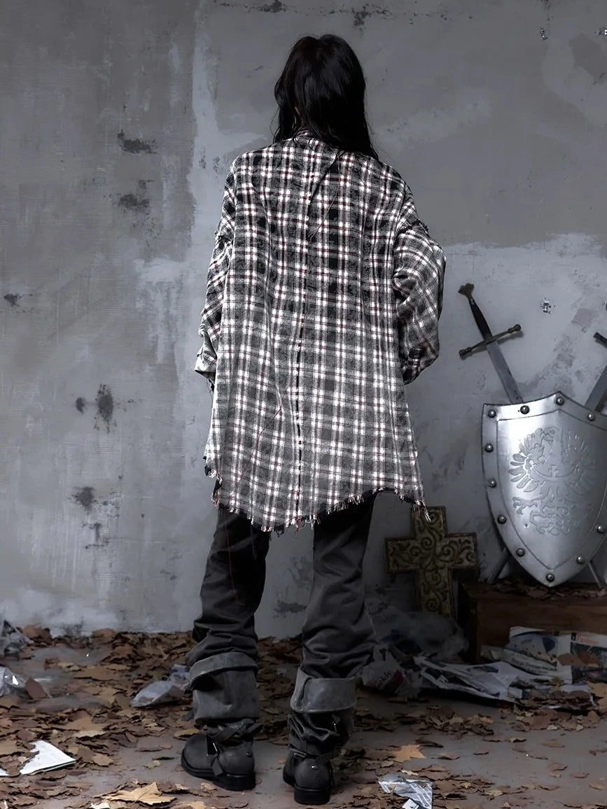 NO ROMANCE Brushed Cotton Detachable Plaid Loose Fit Stand Collar Long Sleeve Women Shirt