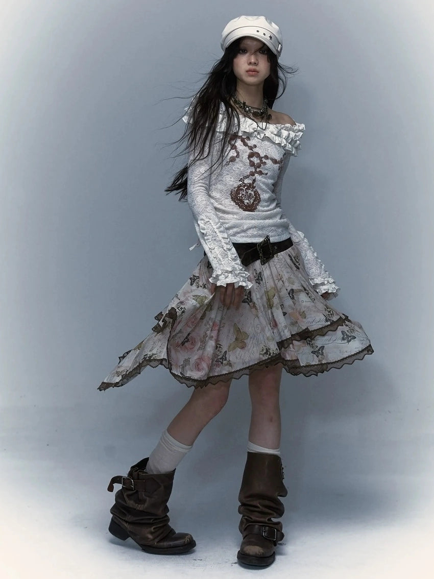 NO ROMANCE Classic Houndstooth Asymmetric Hem Midi Mid Rise Vintage Women Office Skirt