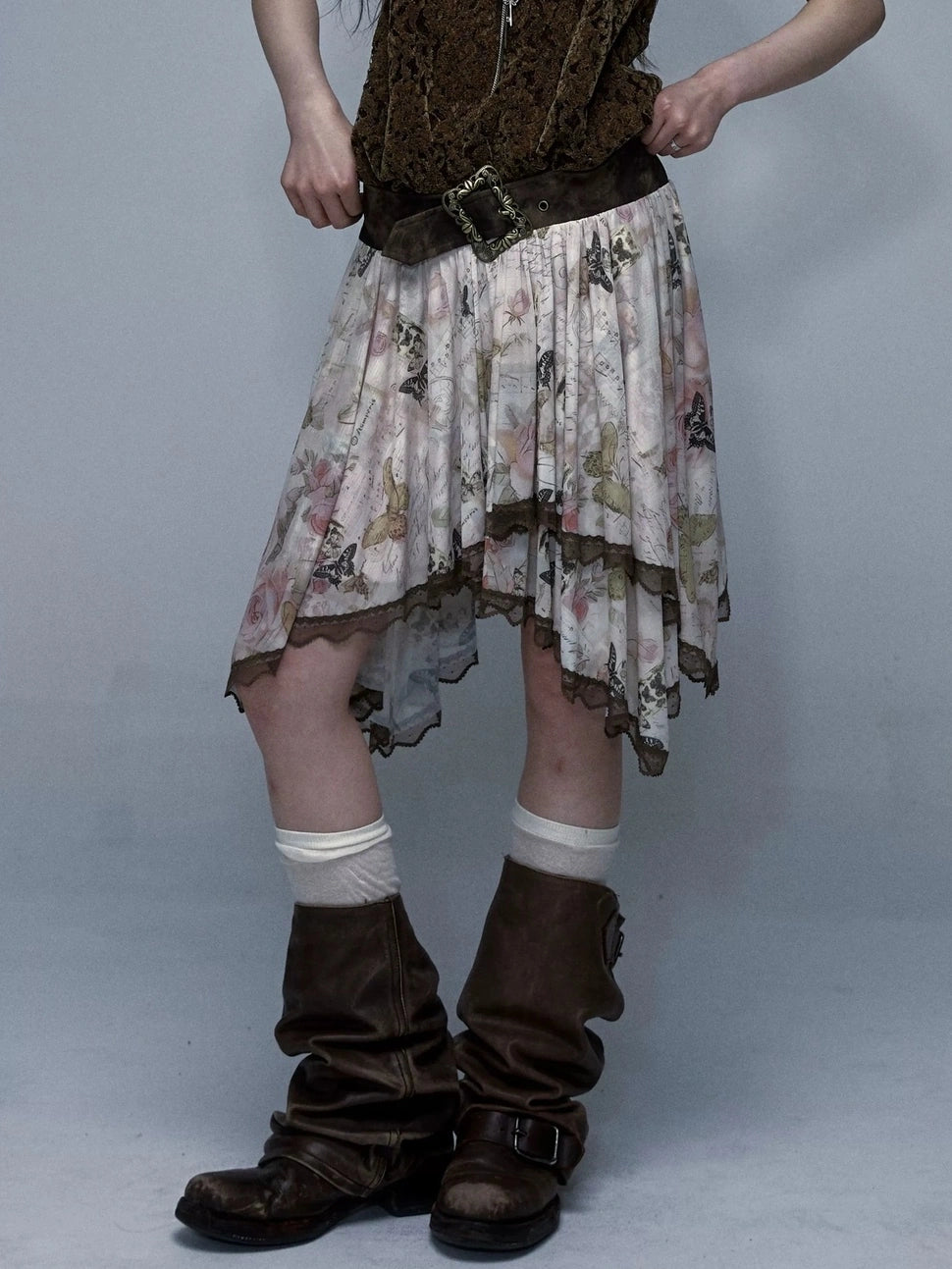 NO ROMANCE Classic Houndstooth Asymmetric Hem Midi Mid Rise Vintage Women Office Skirt