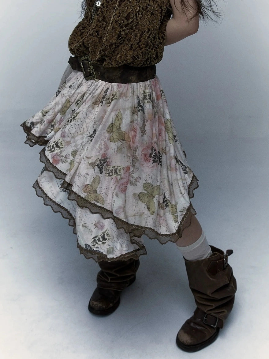 NO ROMANCE Classic Houndstooth Asymmetric Hem Midi Mid Rise Vintage Women Office Skirt