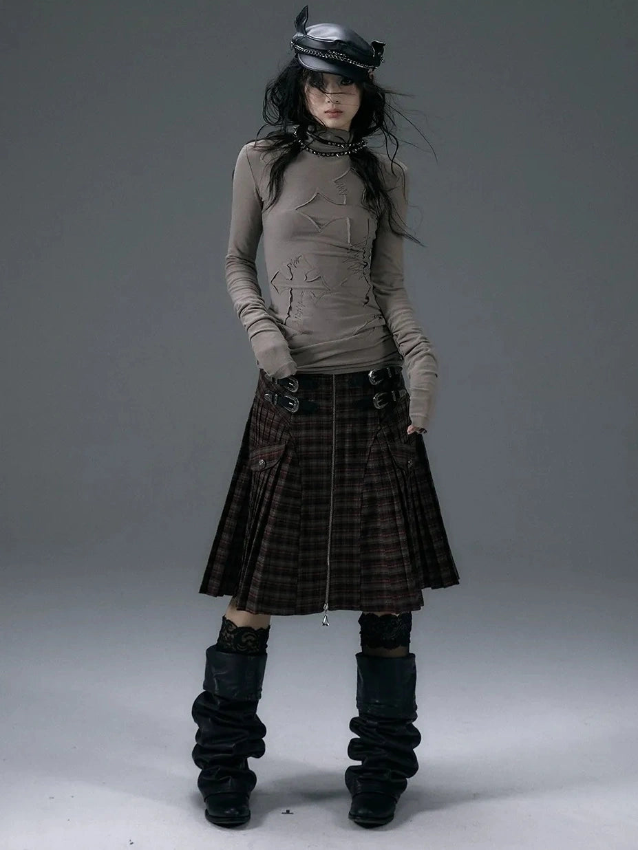 NO ROMANCE Cotton Blend Printed Slim Fit High Neck Long Sleeve Street Punk Women T-Shirt