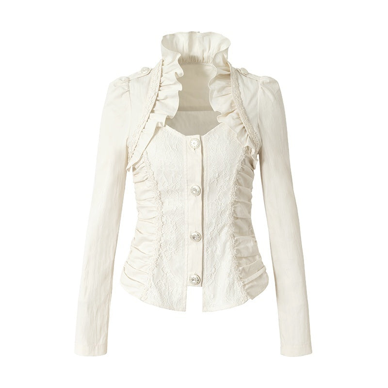 NO_ROMANCE_Court_Lace_Spliced_Ruched_Waist_Short_Sleeve_Women&