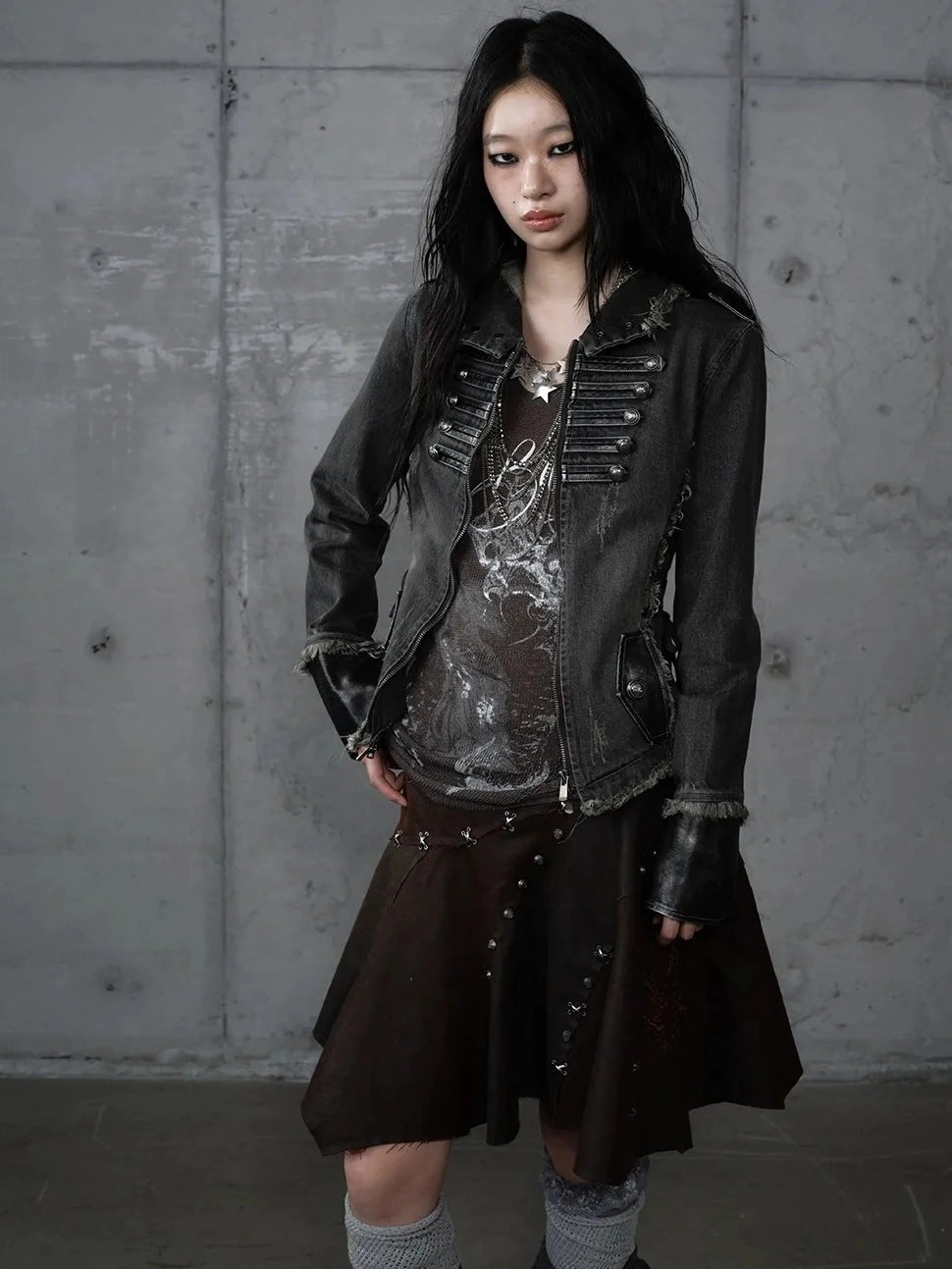 NO ROMANCE Detachable Hood Zip Front Slim Fit Palace Style Women All Cotton Denim Jacket