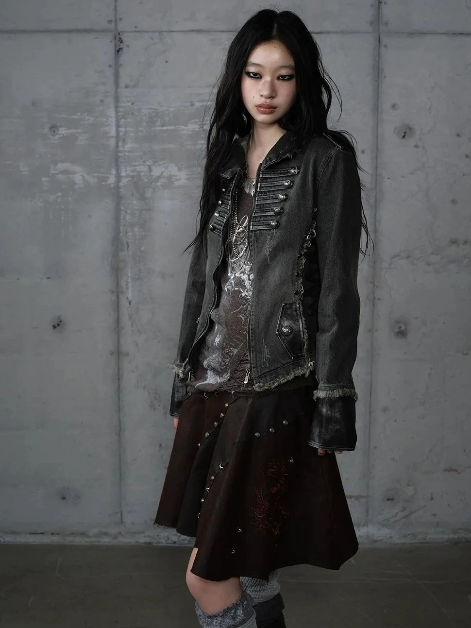 NO ROMANCE Detachable Hood Zip Front Slim Fit Palace Style Women All Cotton Denim Jacket