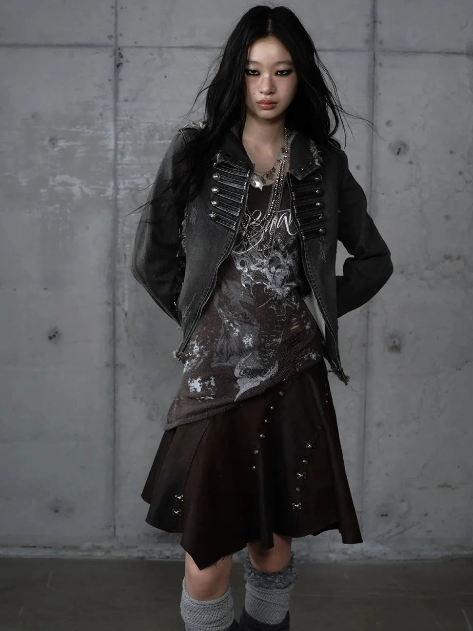 NO ROMANCE Detachable Hood Zip Front Slim Fit Palace Style Women All Cotton Denim Jacket