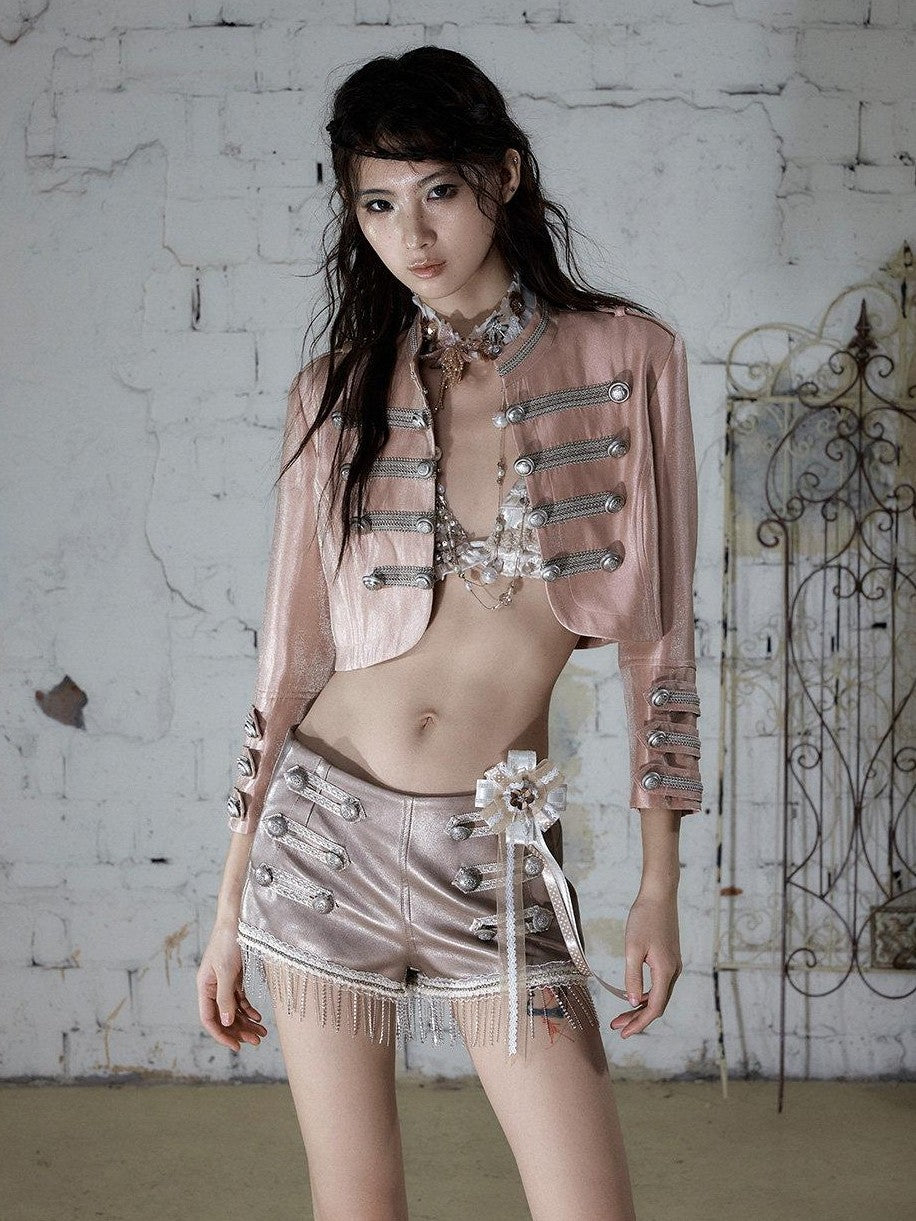 NO ROMANCE Distressed Black Metal Buckle Chain Strap Low Waist Women&