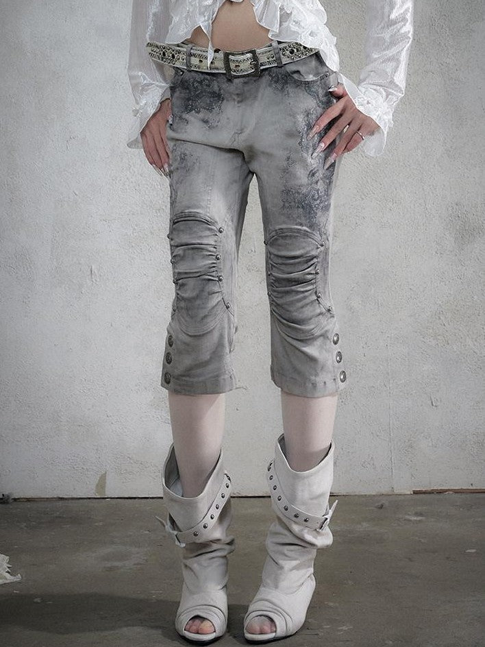 NO ROMANCE Distressed Lace Print Slim Fit Women&