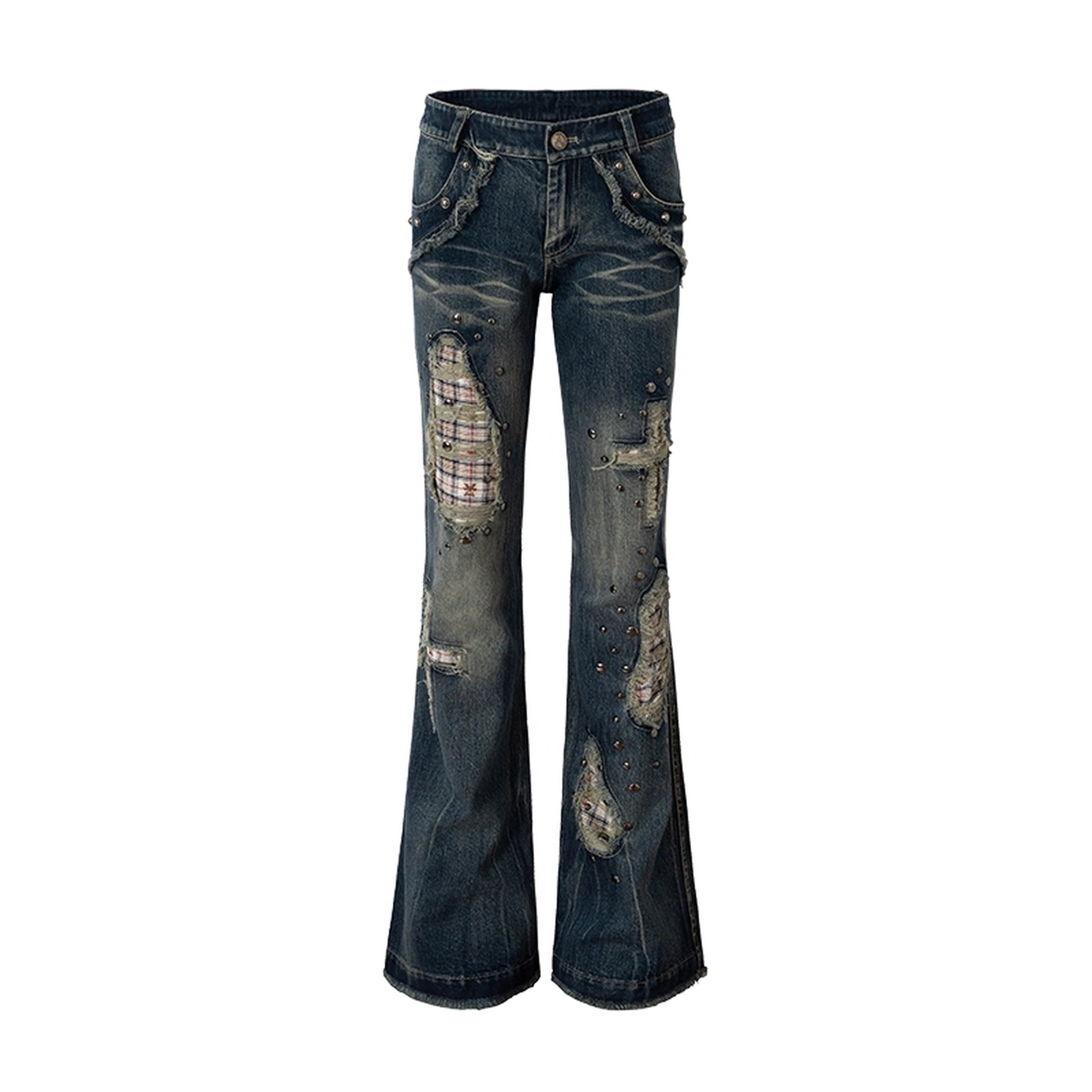 NO_ROMANCE_Distressed_Plaid_Slim_Low_Rise_Punk_Women_Non_Stretch_Denim_Zip_Fly_Jeans_MISSTT