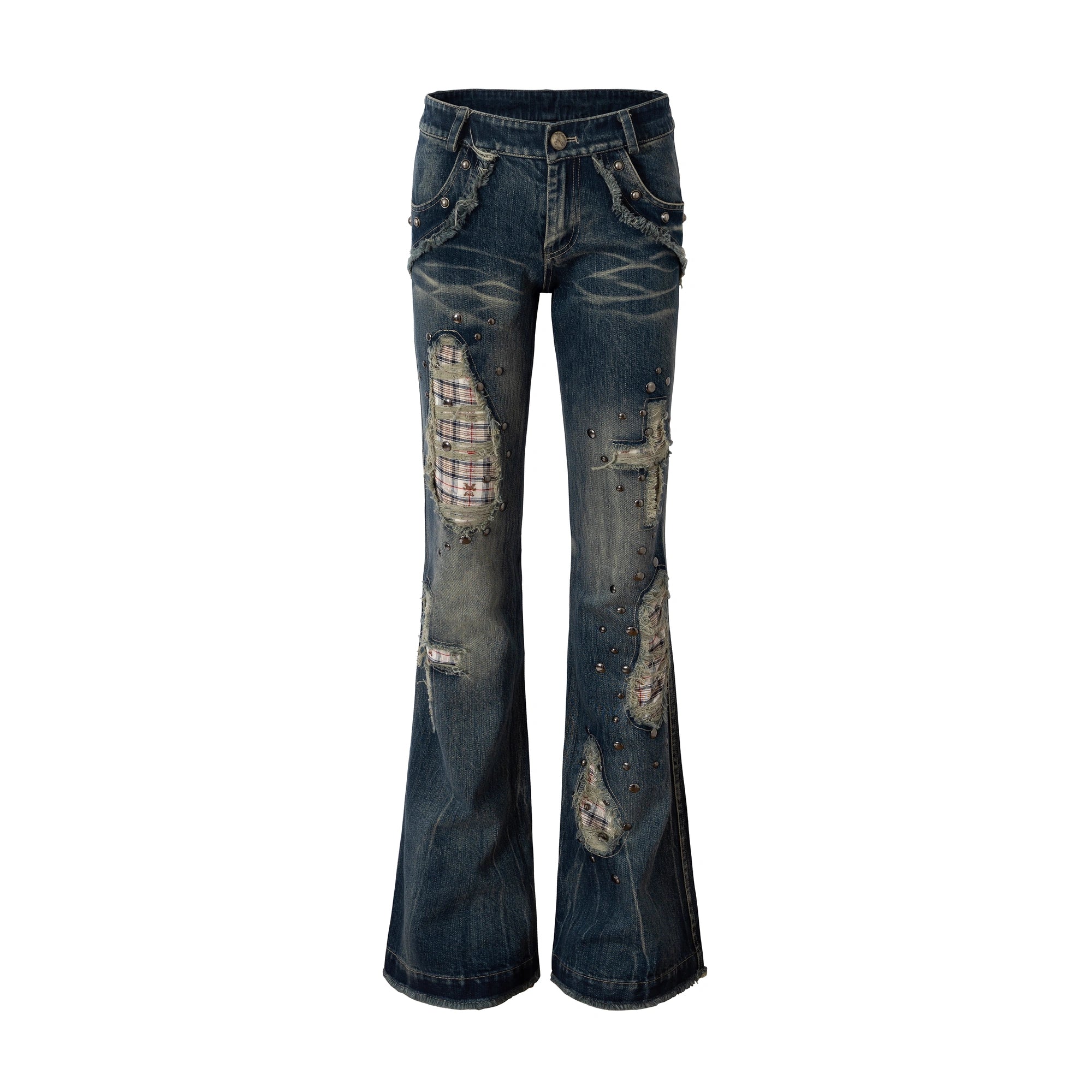 NO_ROMANCE_Distressed_Plaid_Slim_Low_Rise_Punk_Women_Non_Stretch_Denim_Zip_Fly_Jeans_MISSTT