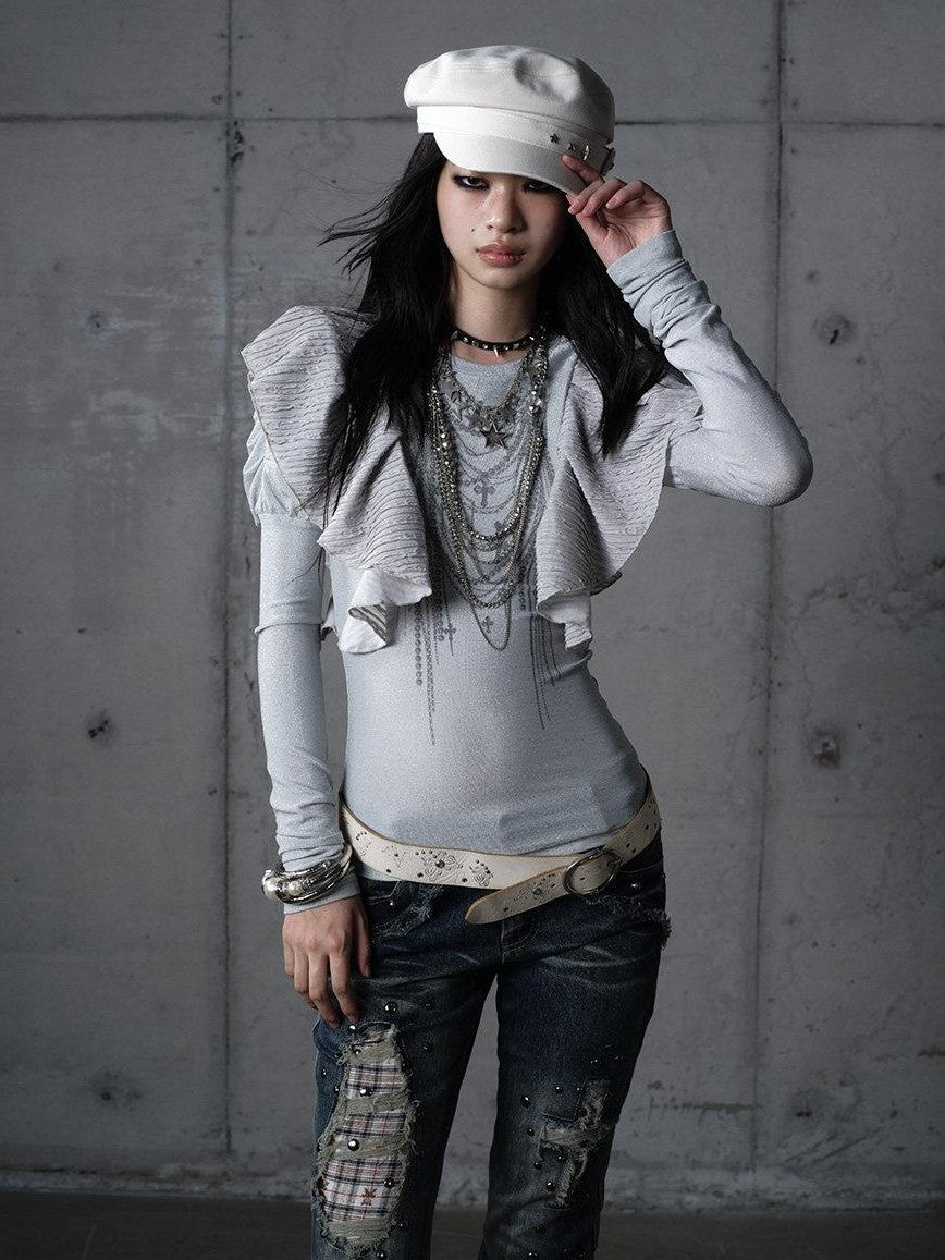 NO ROMANCE Dreamy Butterfly Print Puff Sleeve Slim Women&