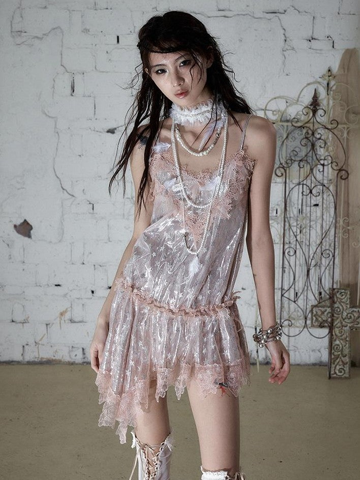 NO ROMANCE Dreamy Irregular Star Lace Drawstring Strappy Women&