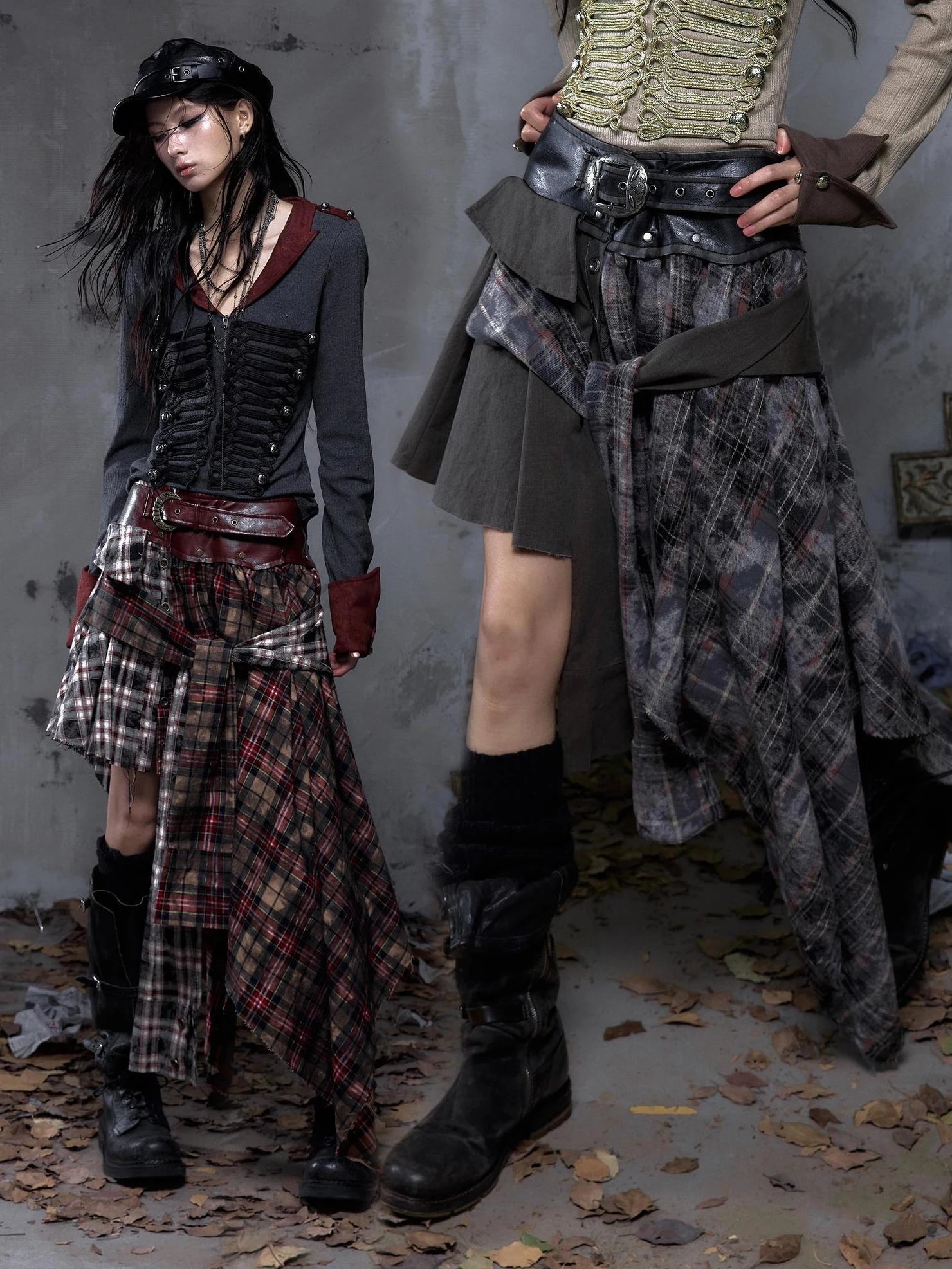 NO ROMANCE Edgy Asymmetric Wrap Patchwork Slim Fit Mid Waist Women Rock Citywalk Skirt