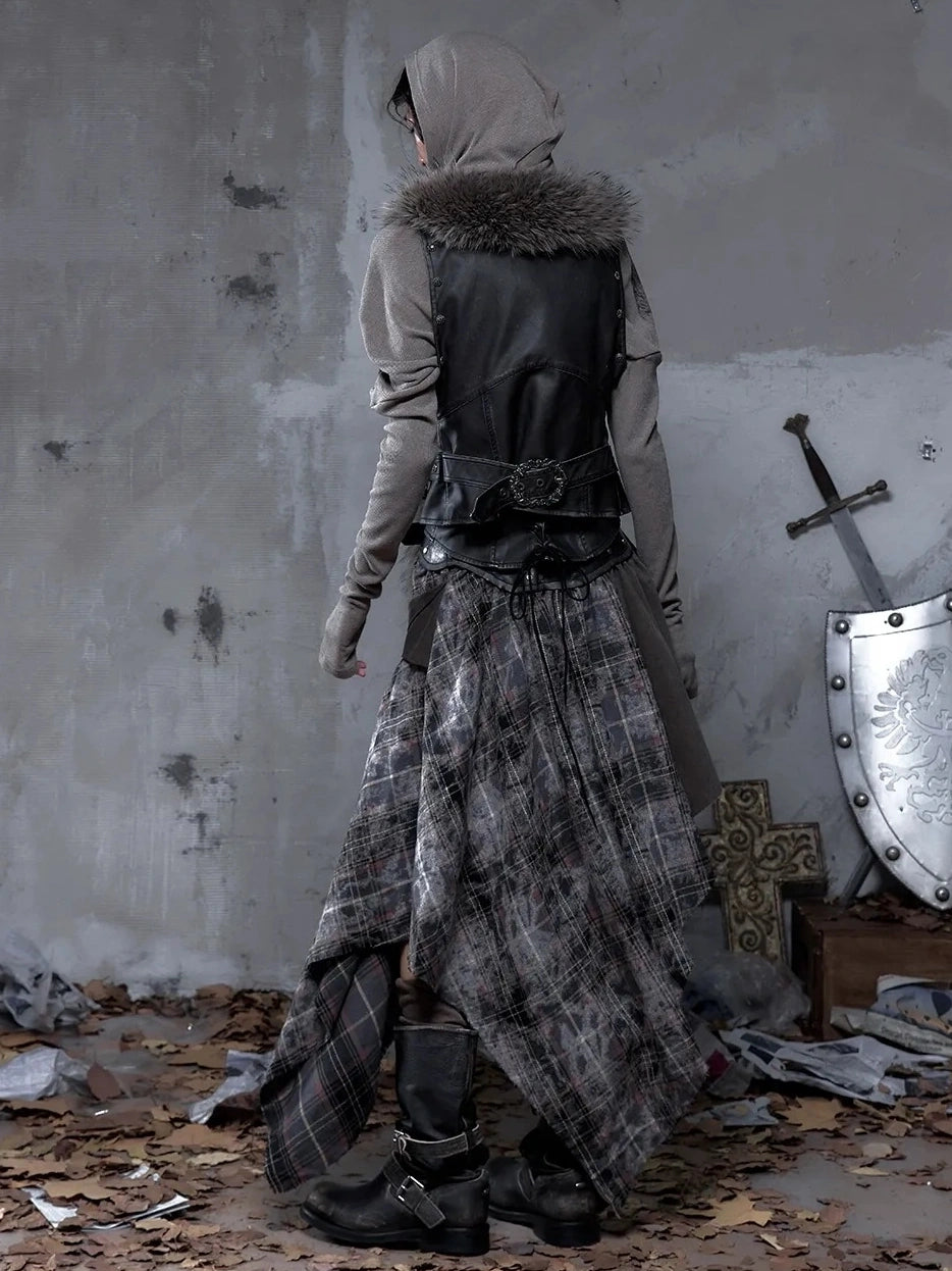 NO ROMANCE Edgy Asymmetric Wrap Patchwork Slim Fit Mid Waist Women Rock Citywalk Skirt