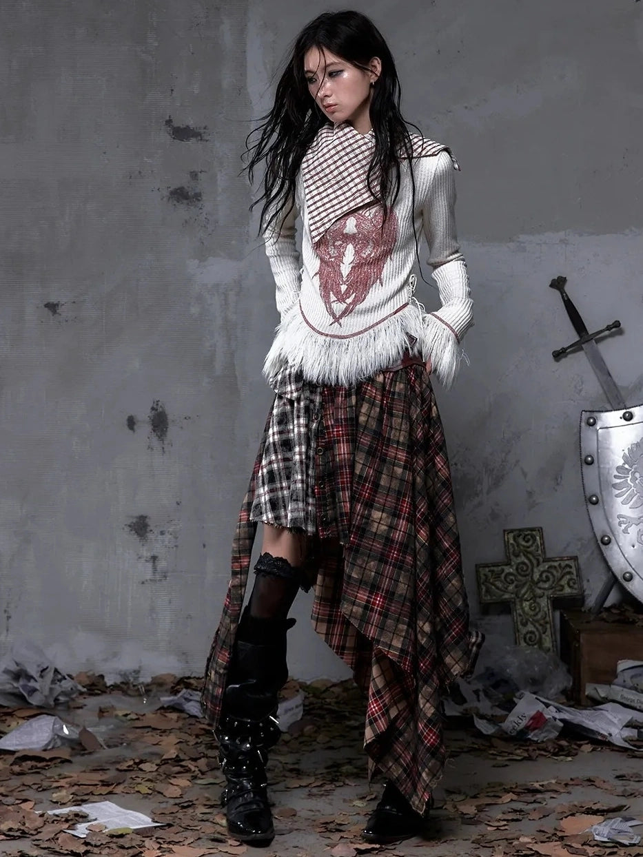 NO ROMANCE Edgy Asymmetric Wrap Patchwork Slim Fit Mid Waist Women Rock Citywalk Skirt