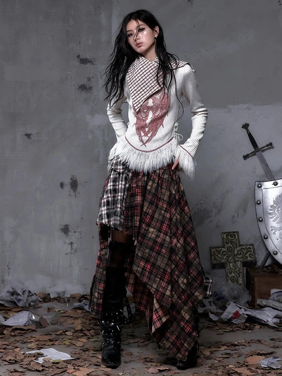 NO ROMANCE Edgy Asymmetric Wrap Patchwork Slim Fit Mid Waist Women Rock Citywalk Skirt