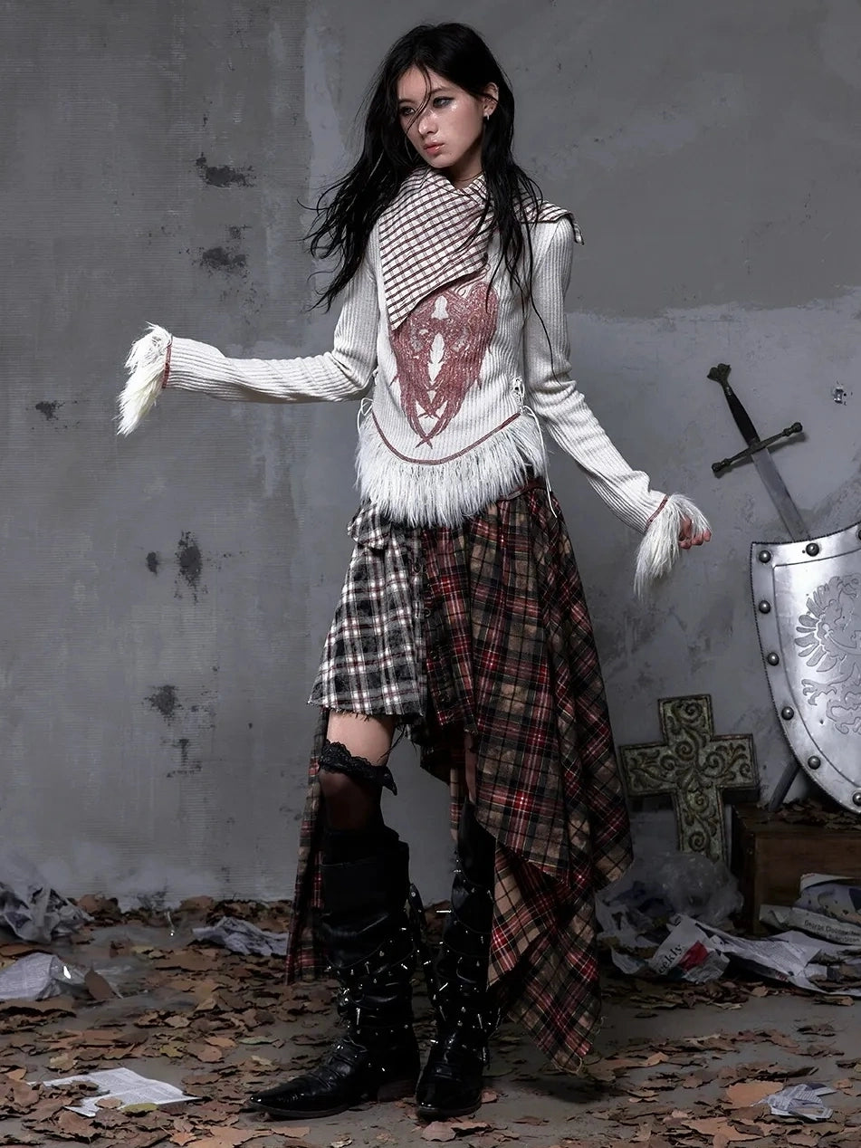 NO ROMANCE Edgy Asymmetric Wrap Patchwork Slim Fit Mid Waist Women Rock Citywalk Skirt