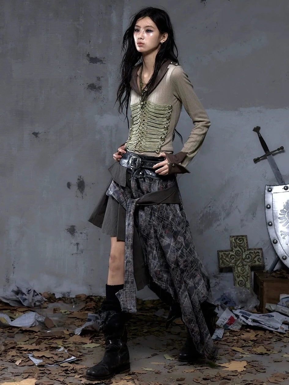 NO ROMANCE Edgy Asymmetric Wrap Patchwork Slim Fit Mid Waist Women Rock Citywalk Skirt