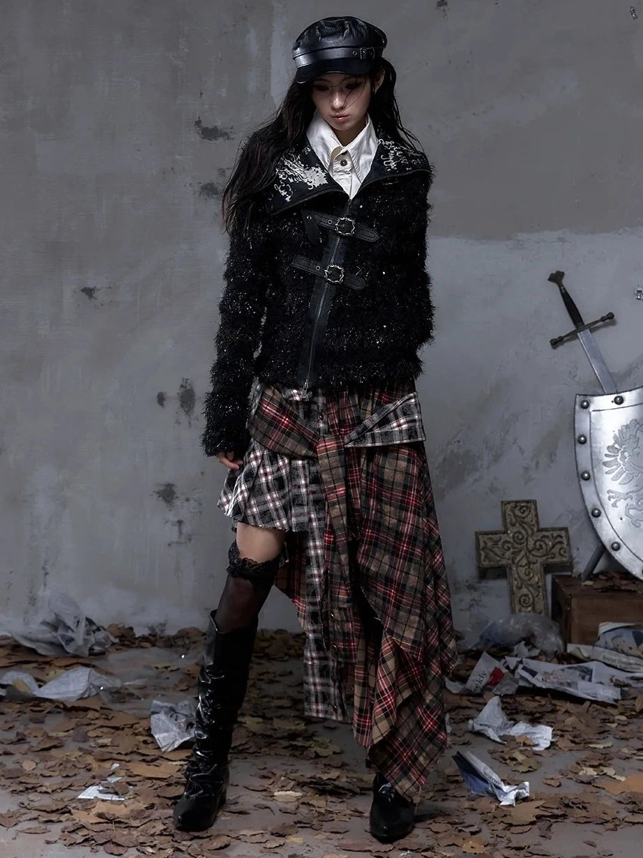 NO ROMANCE Edgy Gothic Zip Up Lapel Cropped Long Sleeve Metal Accents Black Womens Jacket