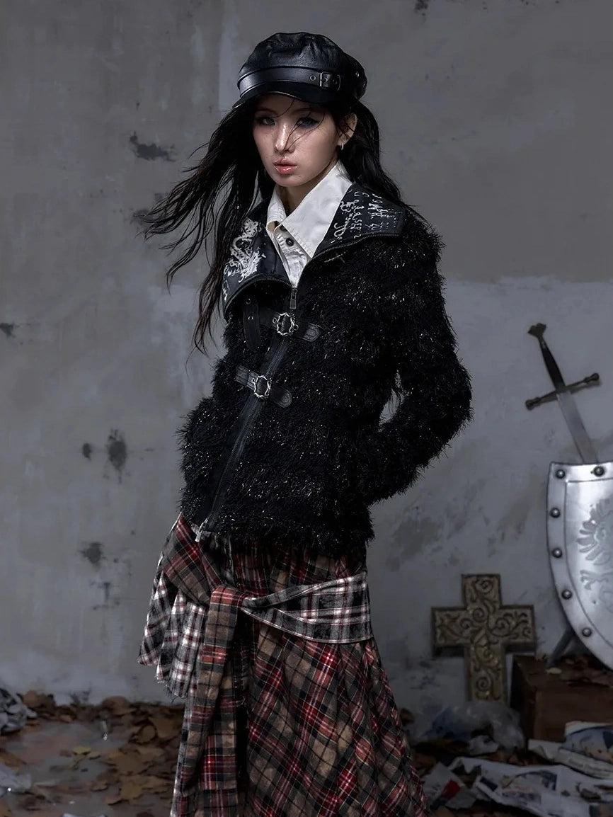 NO ROMANCE Edgy Gothic Zip Up Lapel Cropped Long Sleeve Metal Accents Black Womens Jacket