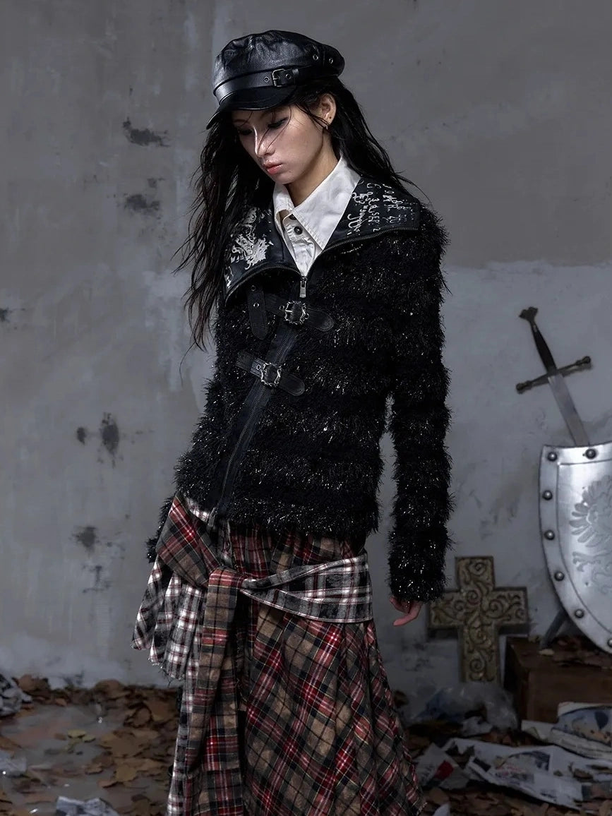 NO ROMANCE Edgy Gothic Zip Up Lapel Cropped Long Sleeve Metal Accents Black Womens Jacket