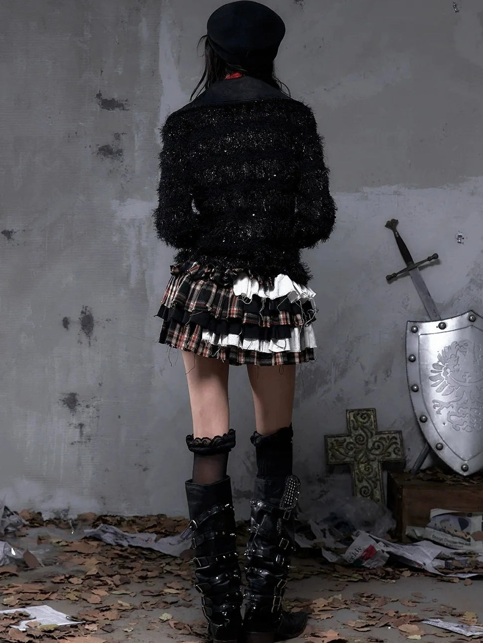 NO ROMANCE Edgy Gothic Zip Up Lapel Cropped Long Sleeve Metal Accents Black Womens Jacket