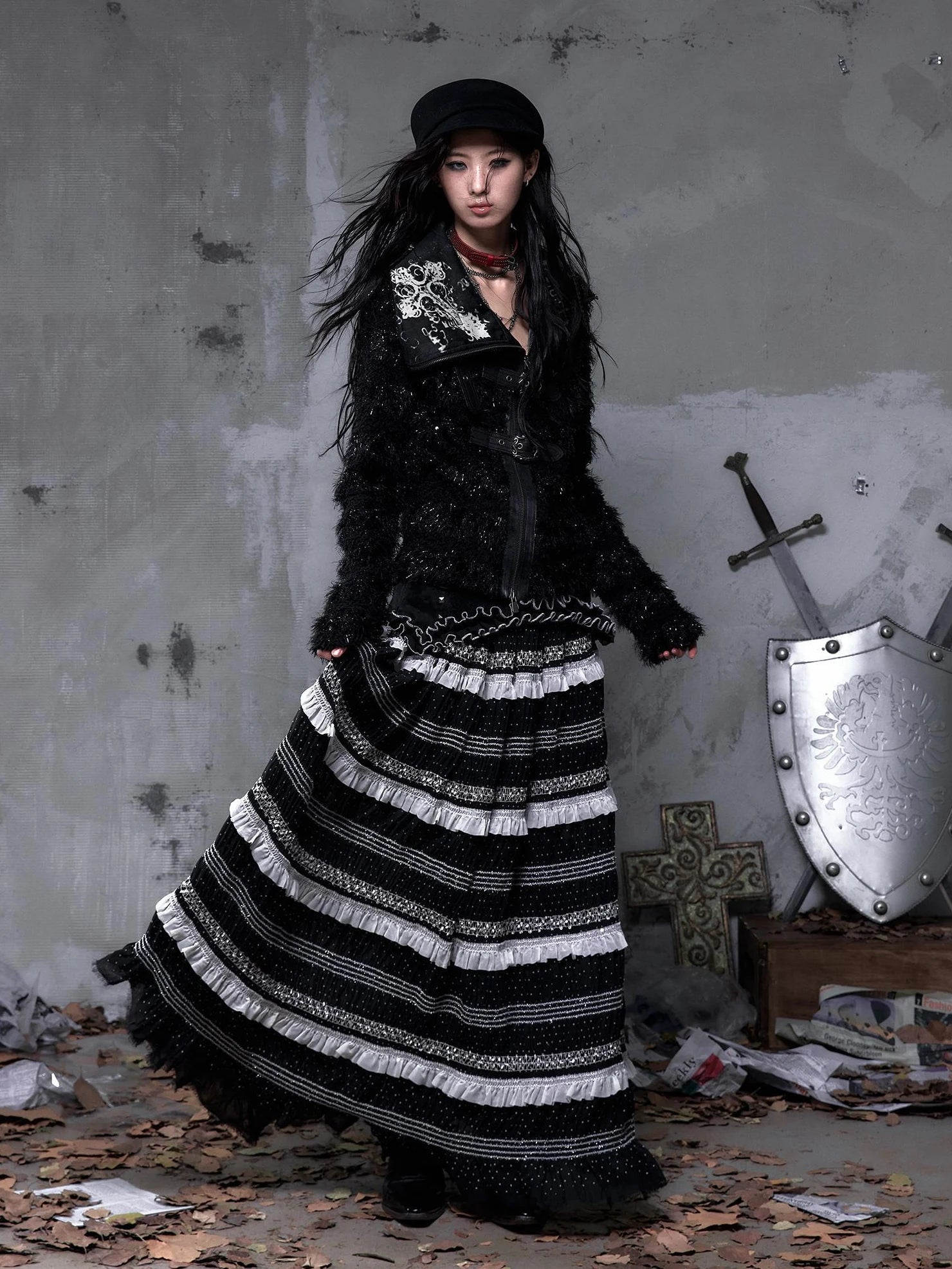 NO ROMANCE Edgy Gothic Zip Up Lapel Cropped Long Sleeve Metal Accents Black Womens Jacket