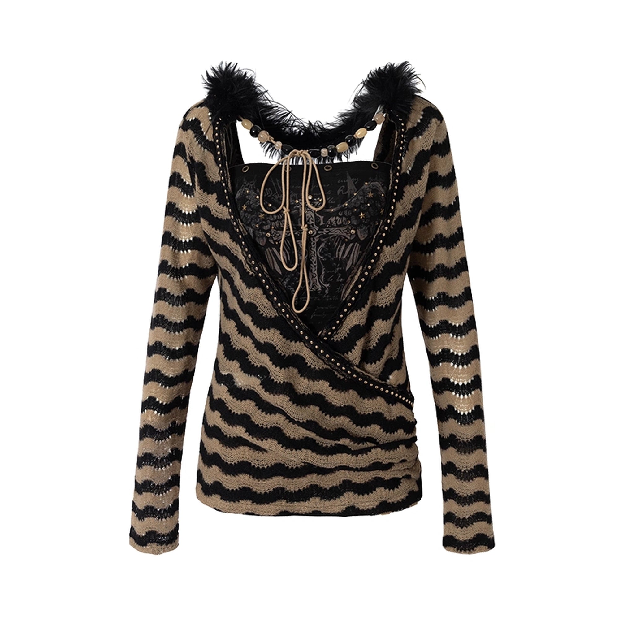 NO_ROMANCE_Edgy_Punk_Striped_Slim_Fit_Long_Sleeve_Polyester_Women_Top_Blouse_MISSTT