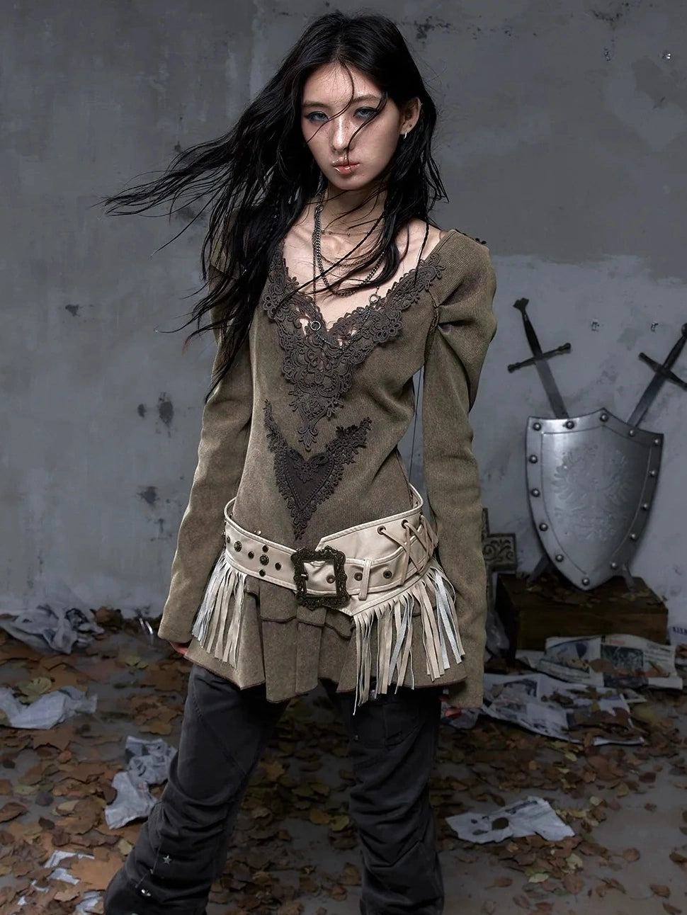 NO ROMANCE Elegant Palace Style V Neck Long Sleeve Knit A Line Slim Fit Women Dresses