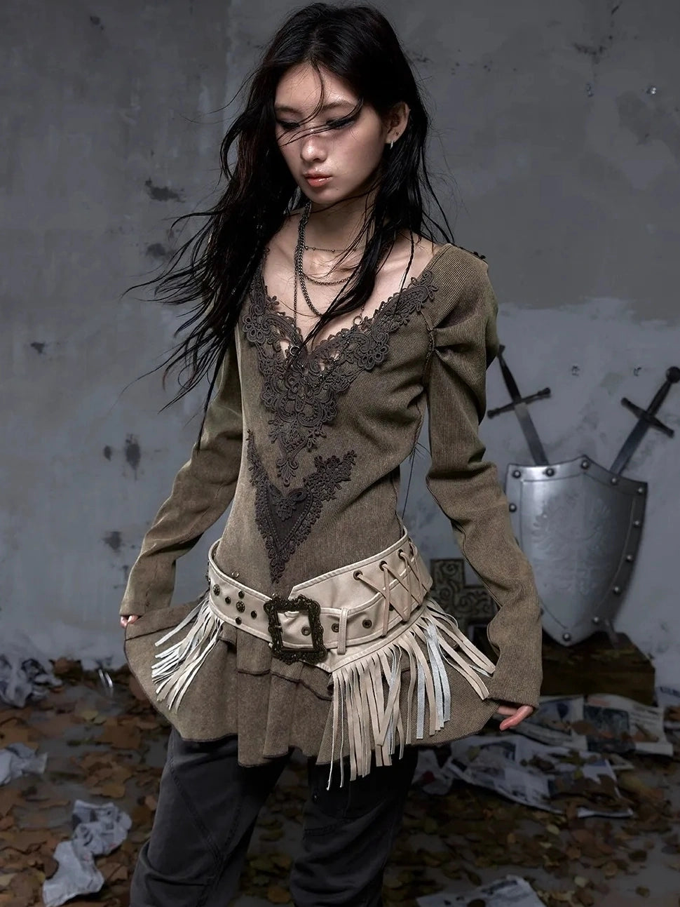 NO ROMANCE Elegant Palace Style V Neck Long Sleeve Knit A Line Slim Fit Women Dresses