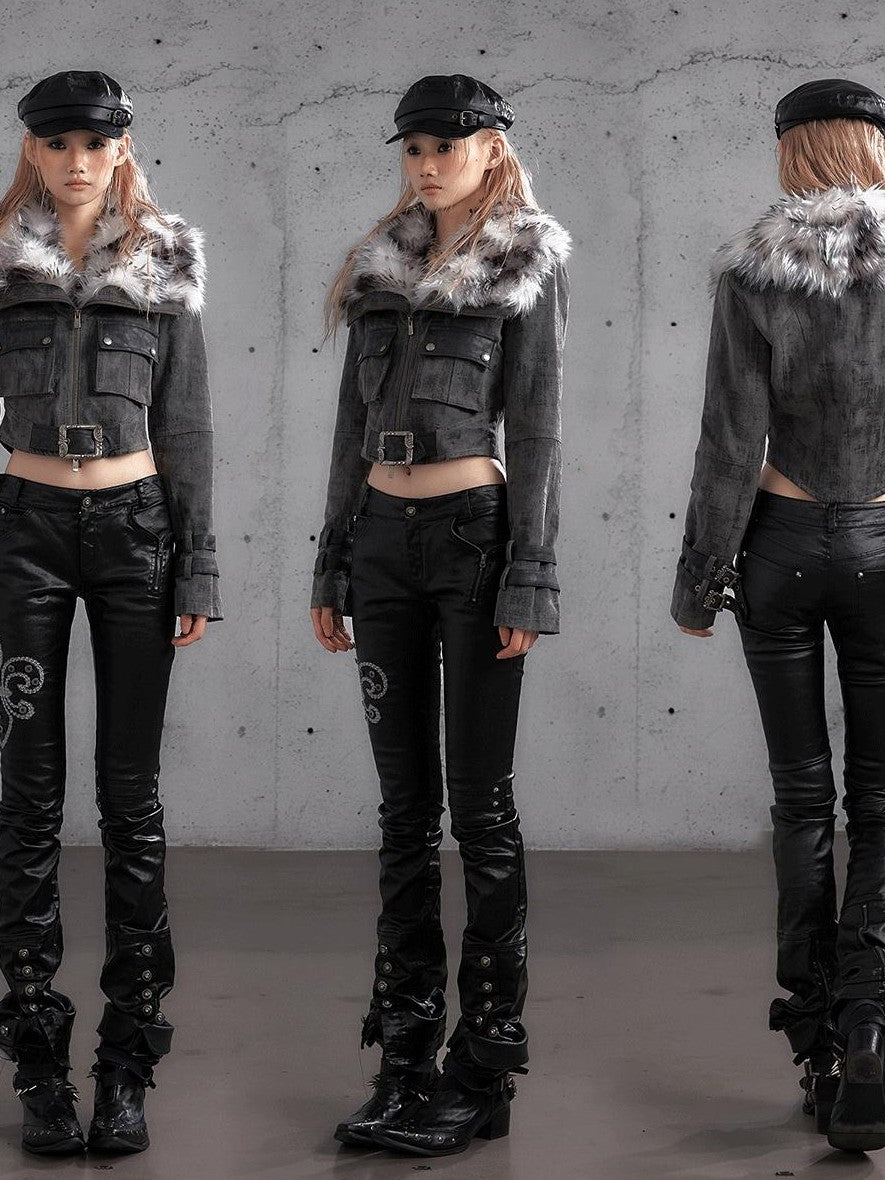 NO ROMANCE Embroidered Washed Waxed Punk Rock Women&