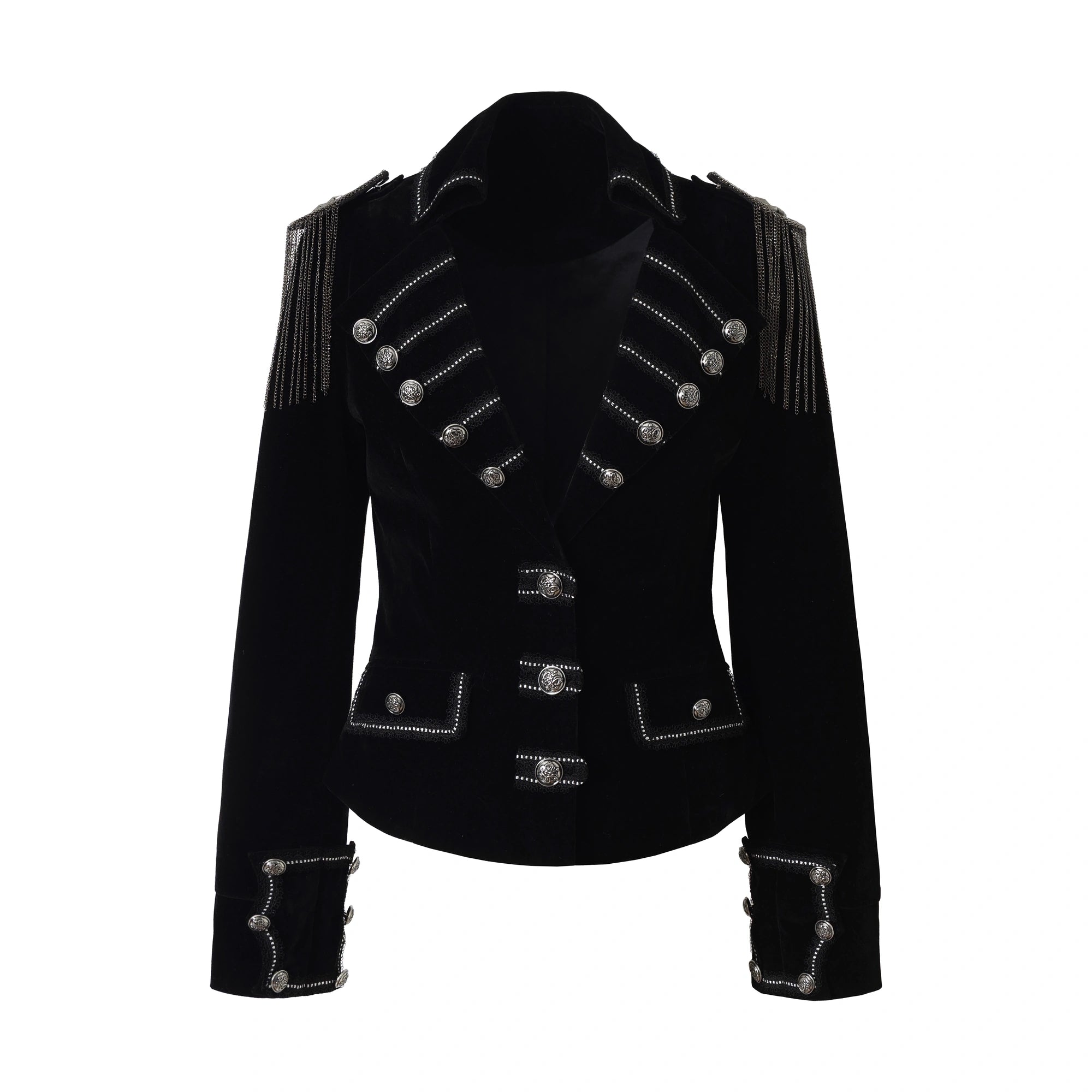 NO_ROMANCE_Fleece_Lined_Victorian_Style_Cinched_Waist_Women_Black_Button_Front_Jacket_MISSTT