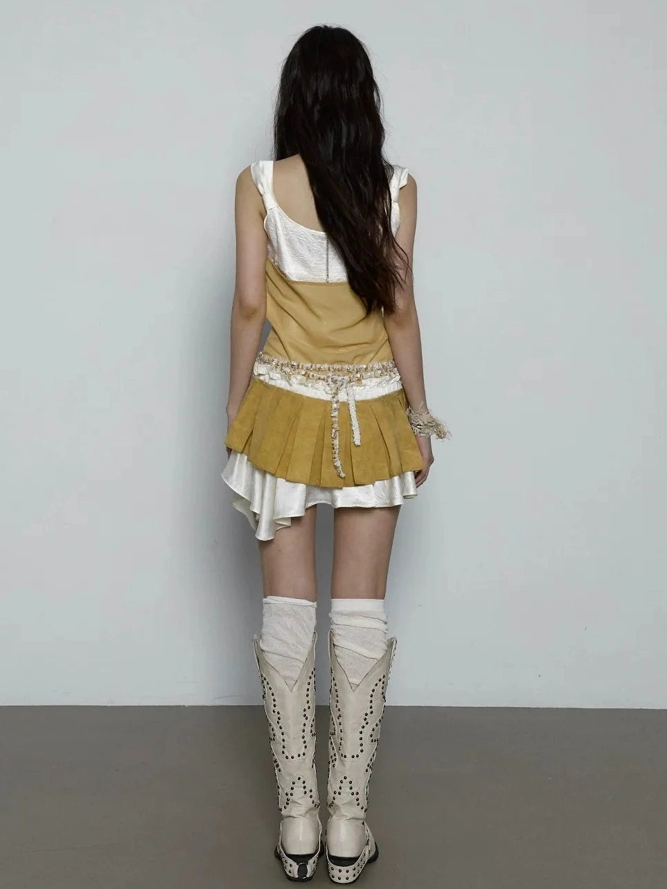 NO ROMANCE Hand Painted Pattern Ruched Faux Two Piece Spaghetti Strap Mini Women Dresses