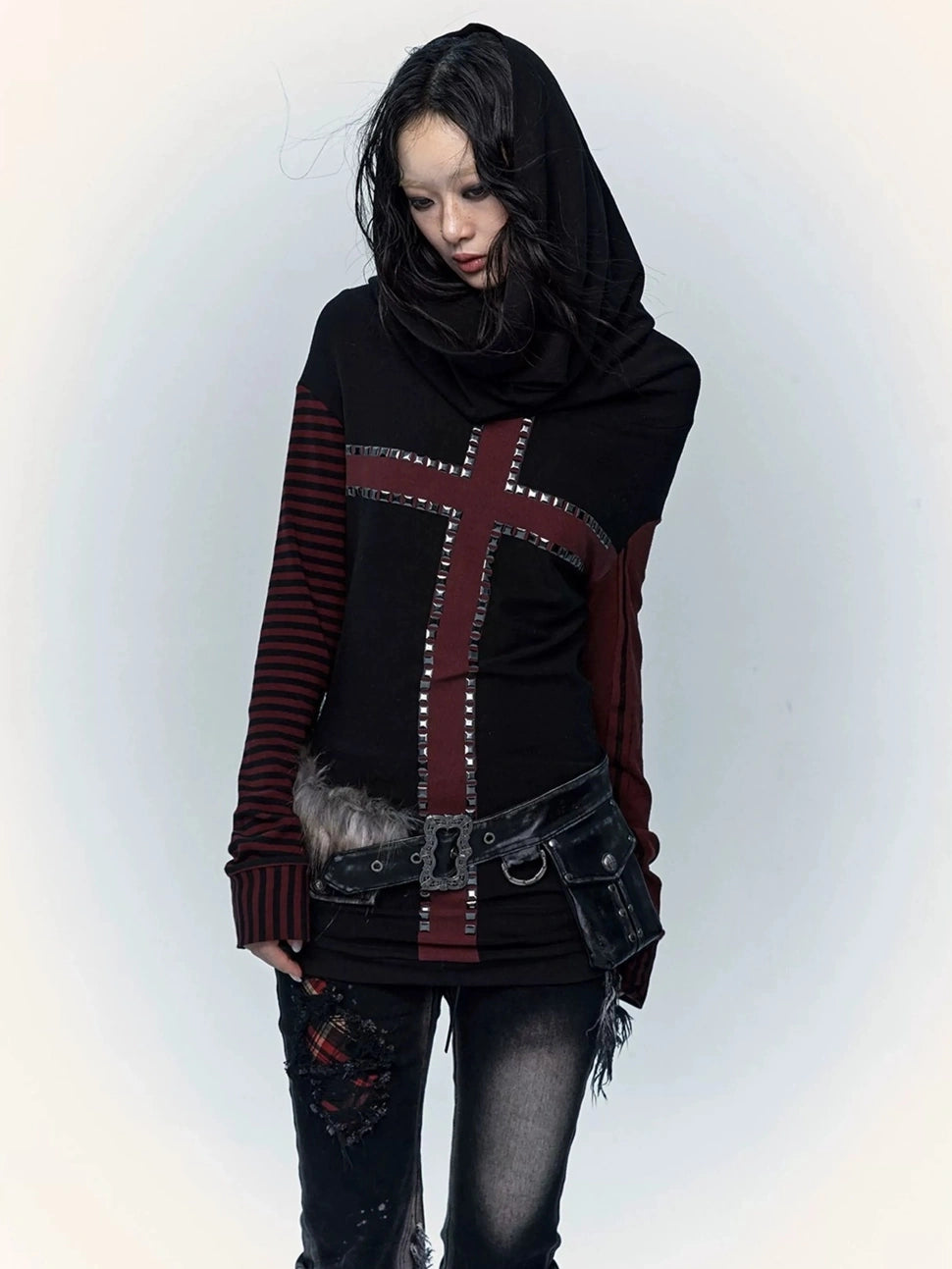 NO ROMANCE Hand Rubbed Black Unique Patina Wide Corset Waist Cincher Women Belt