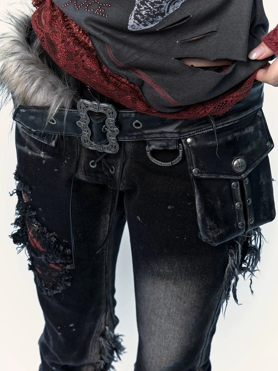 NO ROMANCE Hand Rubbed Black Unique Patina Wide Corset Waist Cincher Women Belt