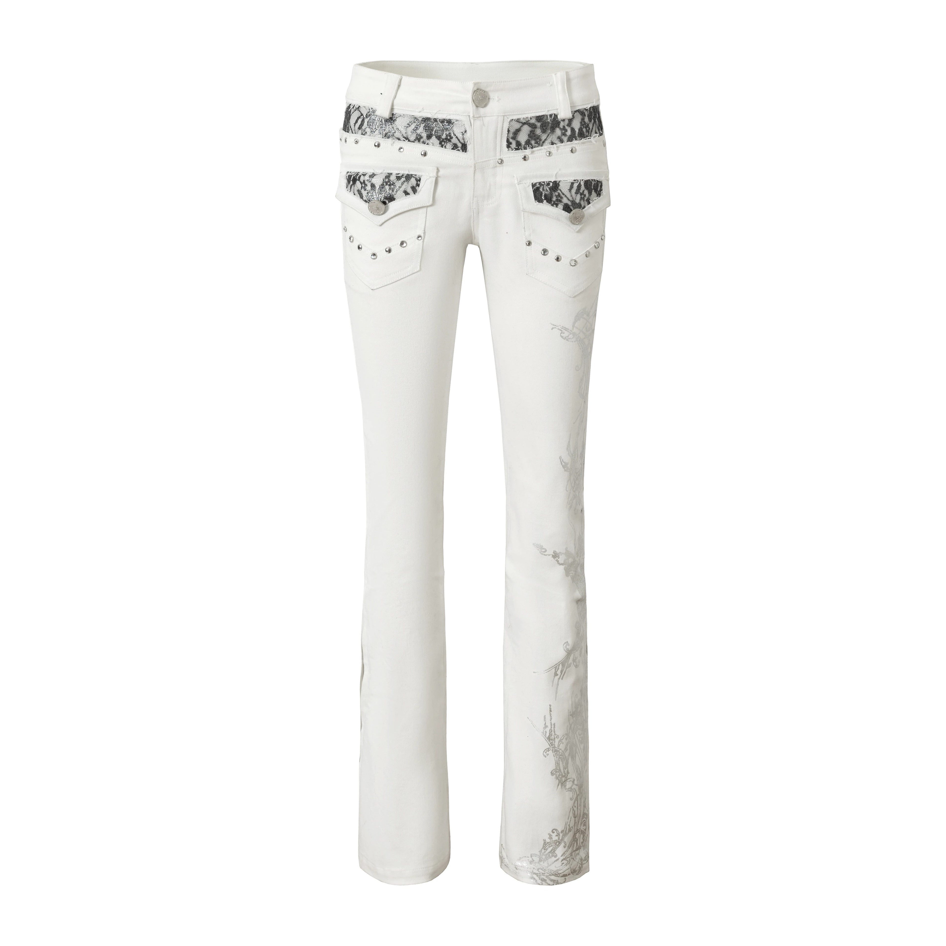 NO_ROMANCE_High_Waist_Rhinestone_Accent_Modern_Slim_Patchwork_Women_Floral_Stretch_Jeans_MISSTT